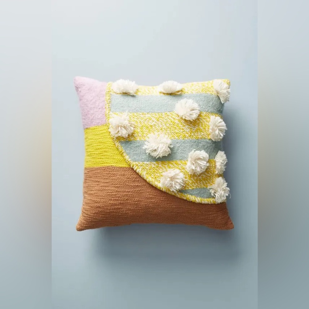 Anthropologie All Roads Marisol Tufted Pom Pom Boho Accent Square Throw Pillow